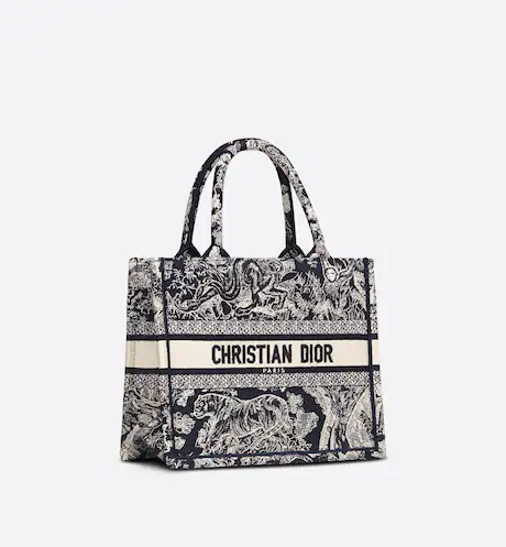 SMALL DIOR BOOK TOTE Blue Toile de Jouy Reverse Embroidery