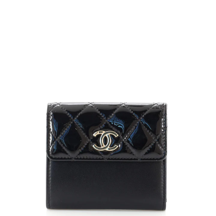 Chanel CC Trifold Wallet Quilted Patent and Lambskin Small