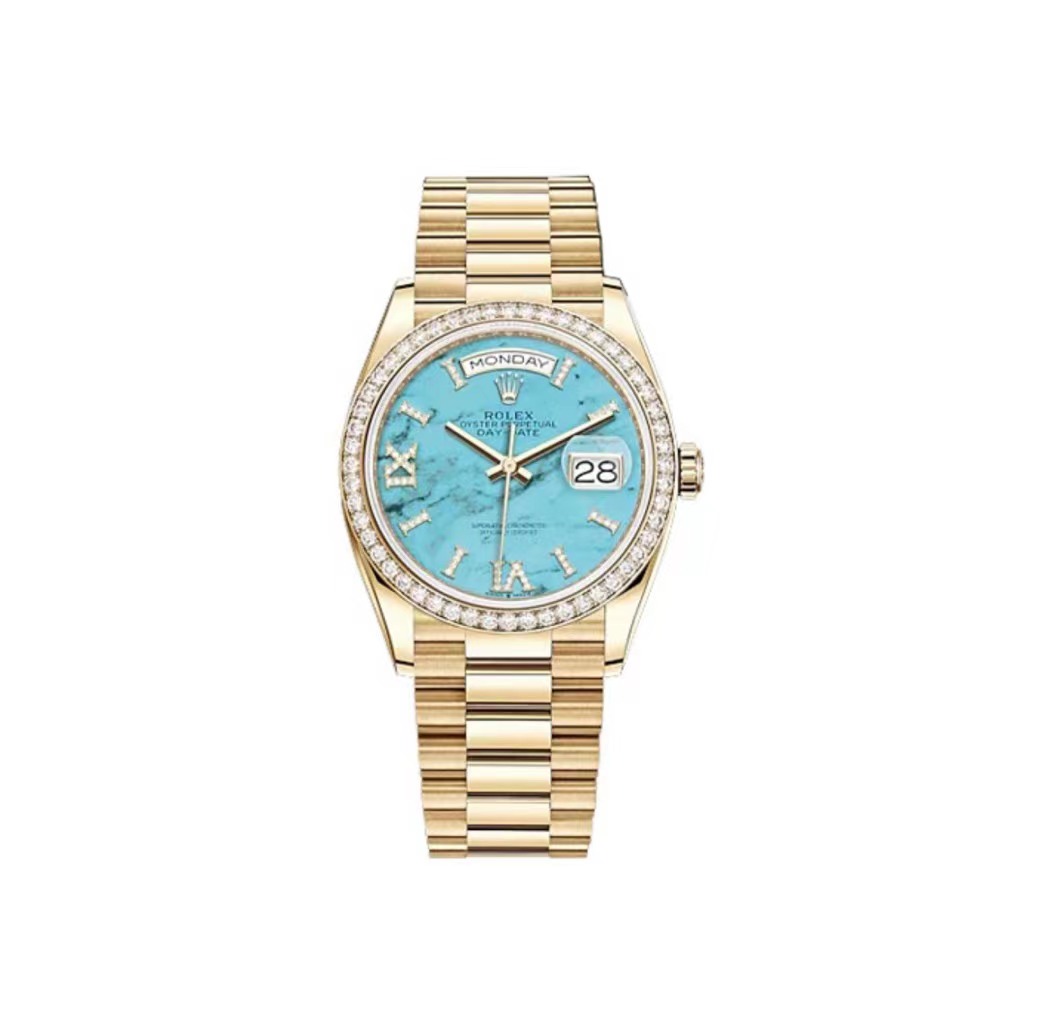 ROLEX Day-Date 36mm Blue Ombre Diamond Dial Yellow Gold President Automatic Watch 128348rbr-0037