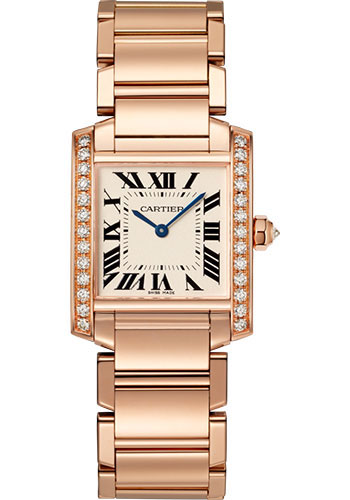 CARTIER Tank Francaise Medium Model 18K Rose Gold & Diamonds Ladys Watch, WJTA0023