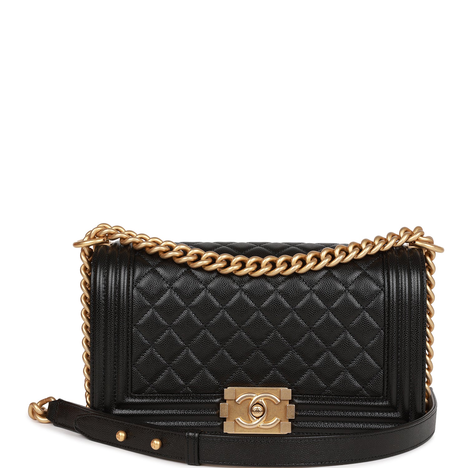 Chanel Medium Boy Bag Black Caviar Antique Gold Hardware