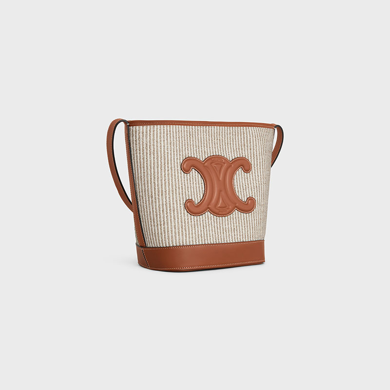 SMALL BUCKET CUIR TRIOMPHE IN STRIPED TEXTILE AND CALFSKIN