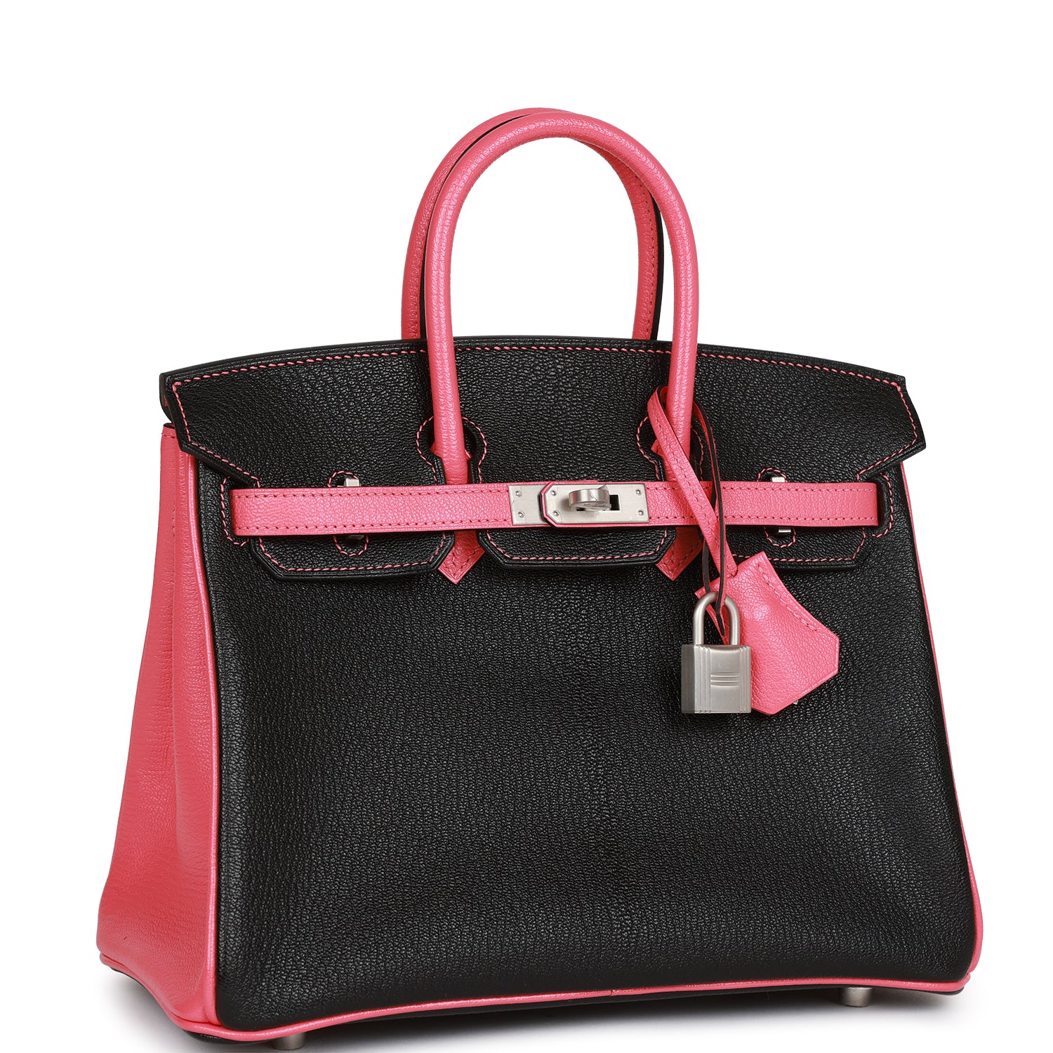 Hermès Special Order (HSS) Birkin 25 Black and Rose Azalee Chèvre Brushed Palladium Hardware