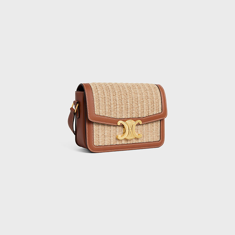 TEEN TRIOMPHE BAG IN RAFFIA EFFECT TEXTILE AND CALFSKIN