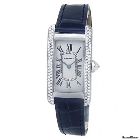 CARTIER Tank Amricaine Medium Model 18K White Gold & Diamonds Ladies Watch, WJTA0031