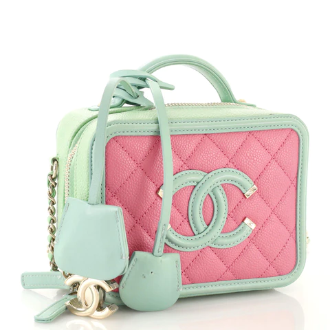Chanel Filigree Vanity Case Quilted Caviar Small