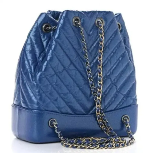 CHANEL Iridescent Aged Calfskin Chevron Quilted Small Gabrielle Backpack Blue