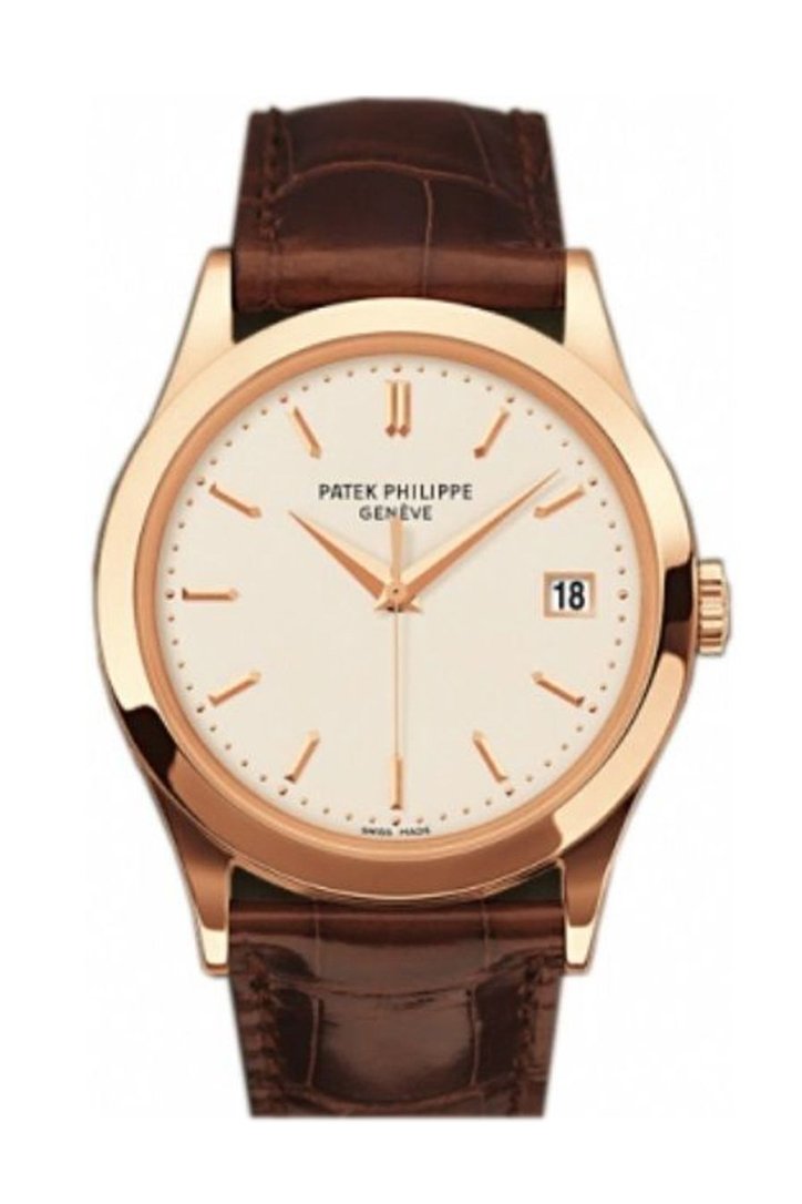 PATEK PHILIPPE Calatrava Opaline Dial 18kt Rose Gold Brown Leather Men's Watch 5296R-010