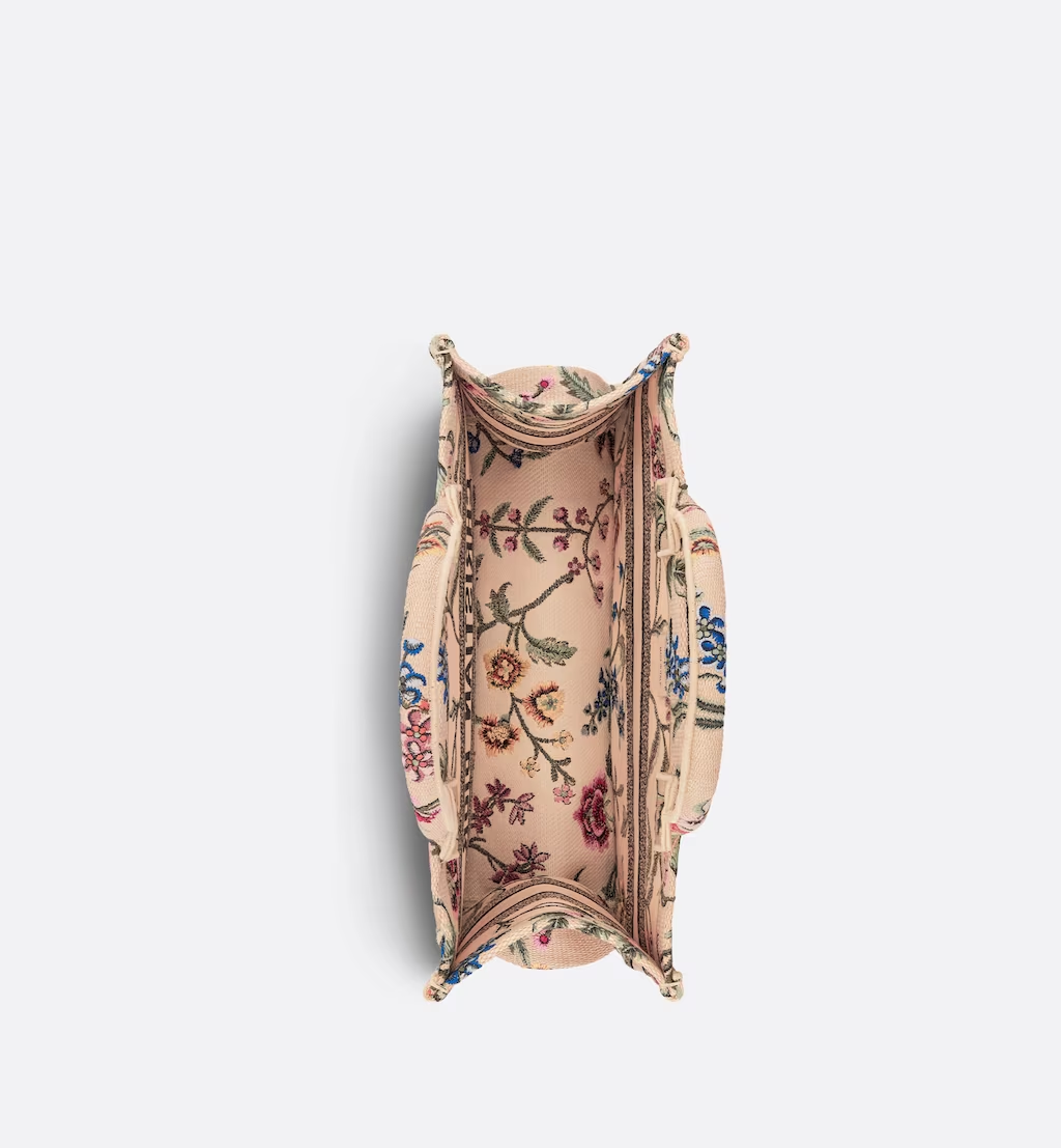 MEDIUM DIOR BOOK TOTE Natural Multicolor Raffia Embroidered with Dior Petites Fleurs (36 x 27.5 x 16.5 cm)