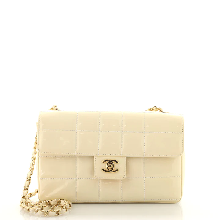 Chanel Chocolate Bar Flap Bag Quilted Patent Medium