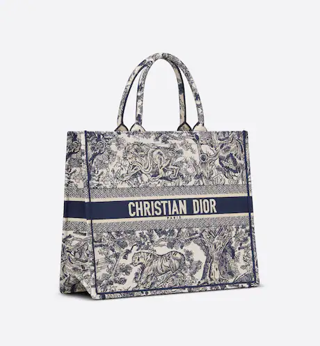 LARGE DIOR BOOK TOTE Blue Toile de Jouy Embroidery (42 x 35 x 18.5 cm)