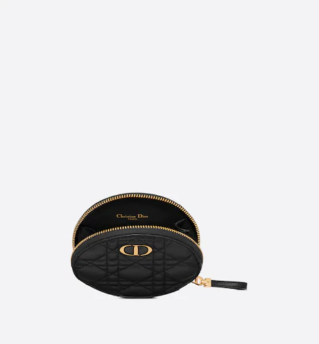 DIOR CARO ROUND POUCH WITH CHAIN Black Supple Cannage Calfskin