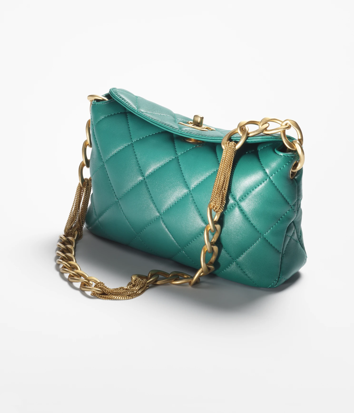 SMALL HOBO BAG Lambskin & Gold-Tone Metal Dark Green