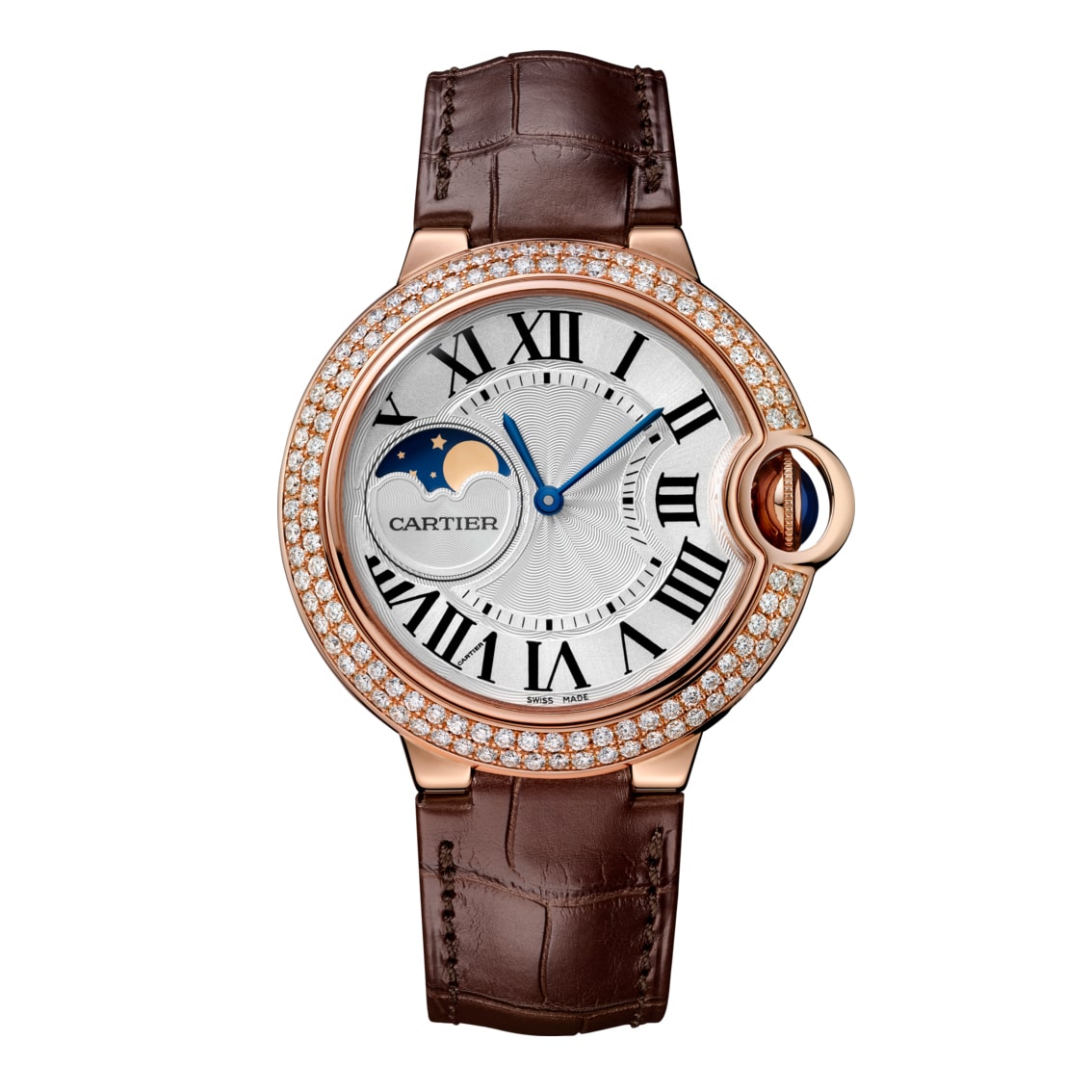 CARTIER Ballon Bleu Moon Phase 37mm 18K Rose Gold & Diamonds Ladys Watch, WJBB0027