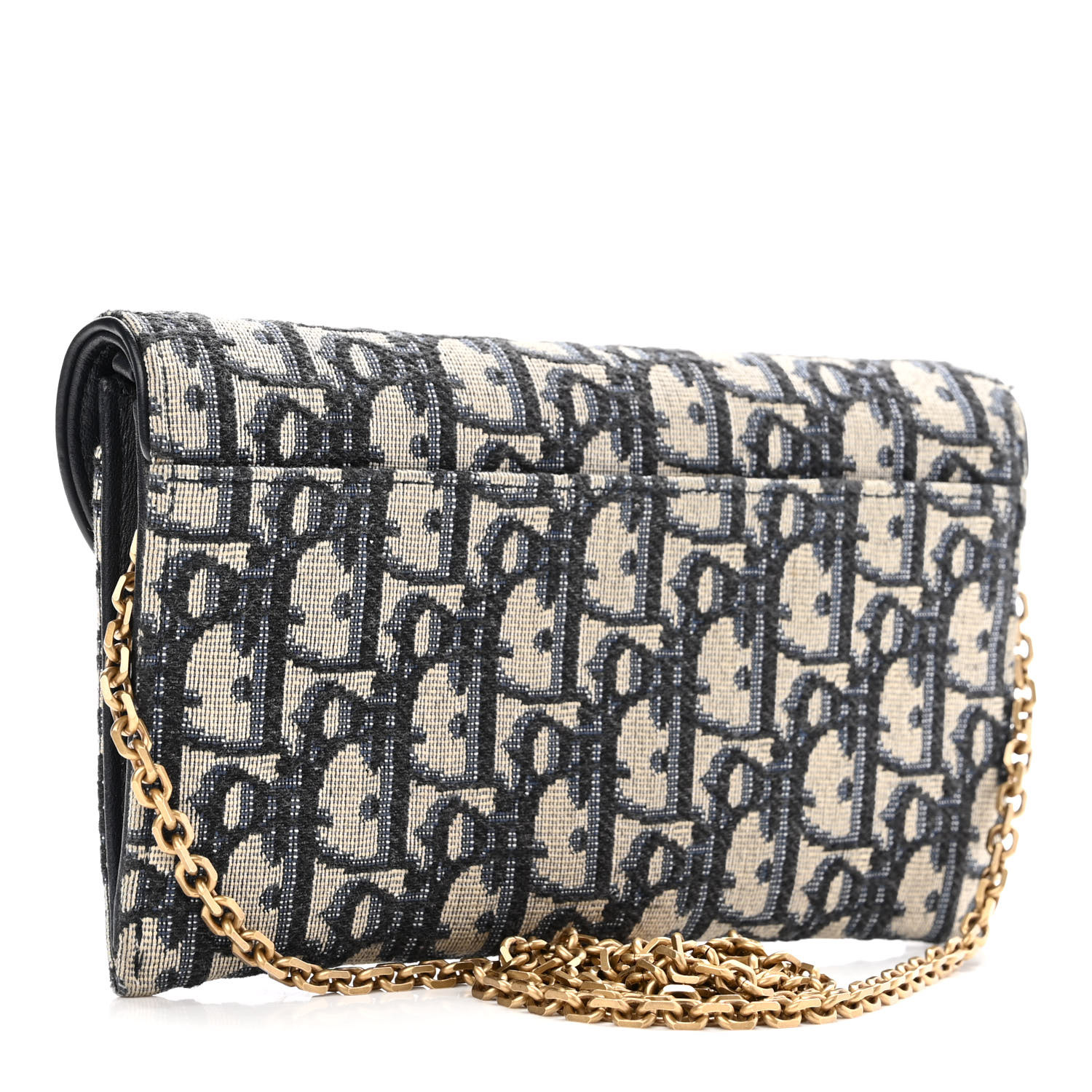 CHRISTIAN DIOR Oblique Saddle Chain Long Wallet Blue