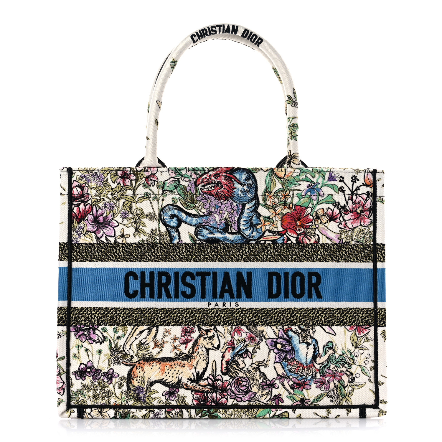 CHRISTIAN DIOR Canvas Embroidered Medium D-Constellation Book Tote Latte Multicolor