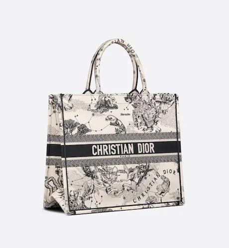 LARGE DIOR BOOK TOTE Latte Toile de Jouy Zodiac Embroidery (42 x 35 x 18.5 cm)