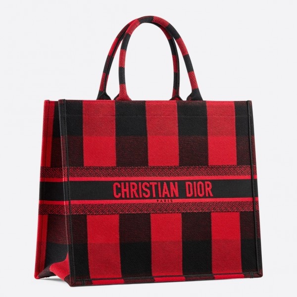 Dior Book Tote Bag  Check Embroidered Canvas