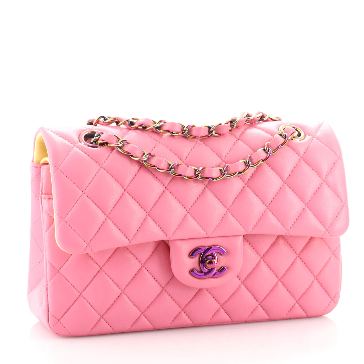 Chanel Classic Double Flap Bag Quilted Lambskin with Rainbow Hardware Small