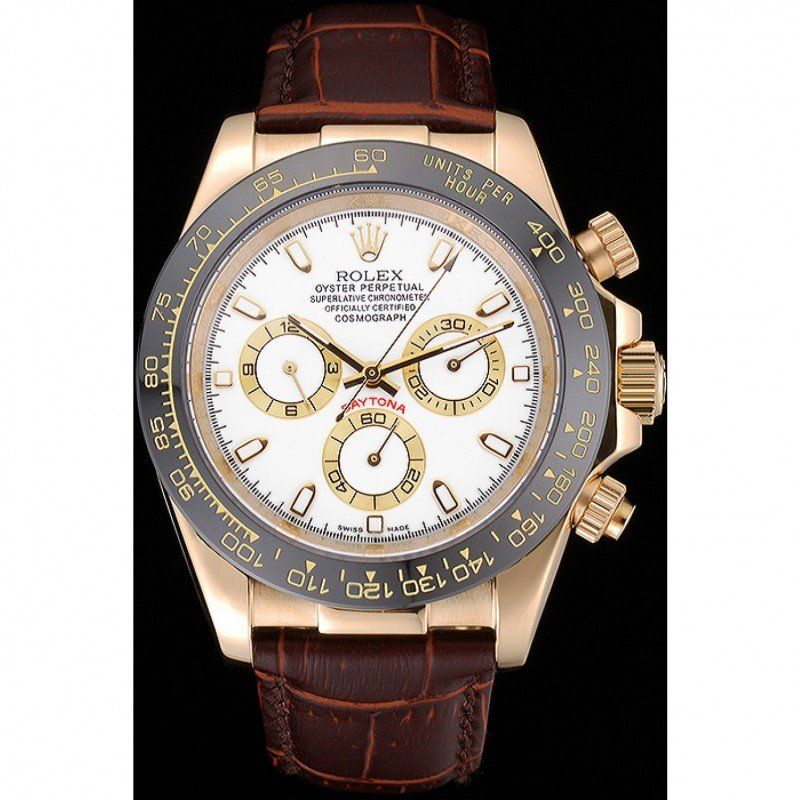 ROLEX Cosmograph Daytona Gold Case White Dial Brown Leather Bracelet 622633