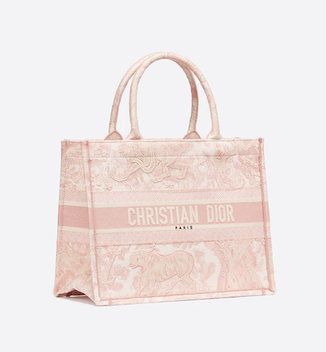 MEDIUM DIOR BOOK TOTE Pink Toile de Jouy Embroidery (36 x 27.5 x 16.5 cm)
