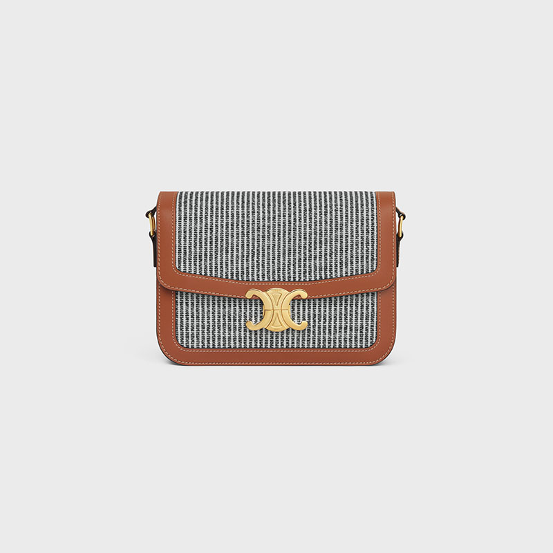 CLASSIQUE TRIOMPHE BAG IN STRIPED TEXTILE AND CALFSKIN