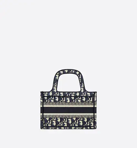 MINI DIOR BOOK TOTE Blue Dior Oblique Embroidery (22.5 x 15 x 6 cm)