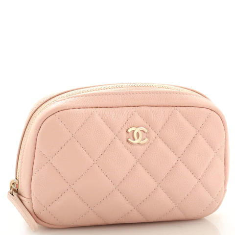 Chanel Curvy Cosmetic Pouch Quilted Caviar Small