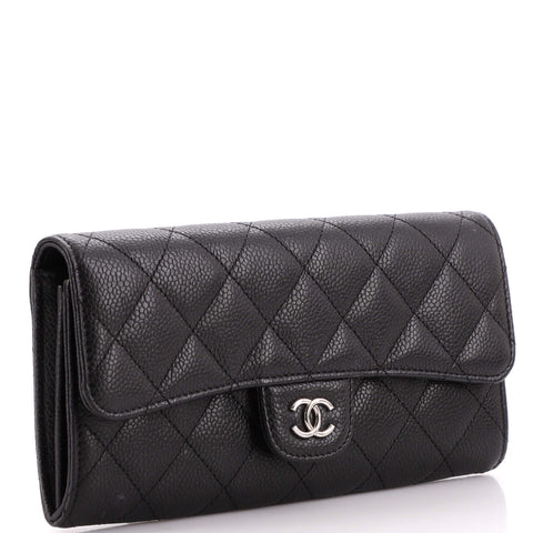 Chanel CC Gusset Classic Flap Wallet Quilted Caviar Long