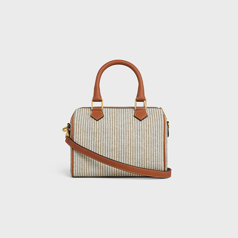 SMALL BOSTON CUIR TRIOMPHE IN STRIPED TEXTILE AND CALFSKIN