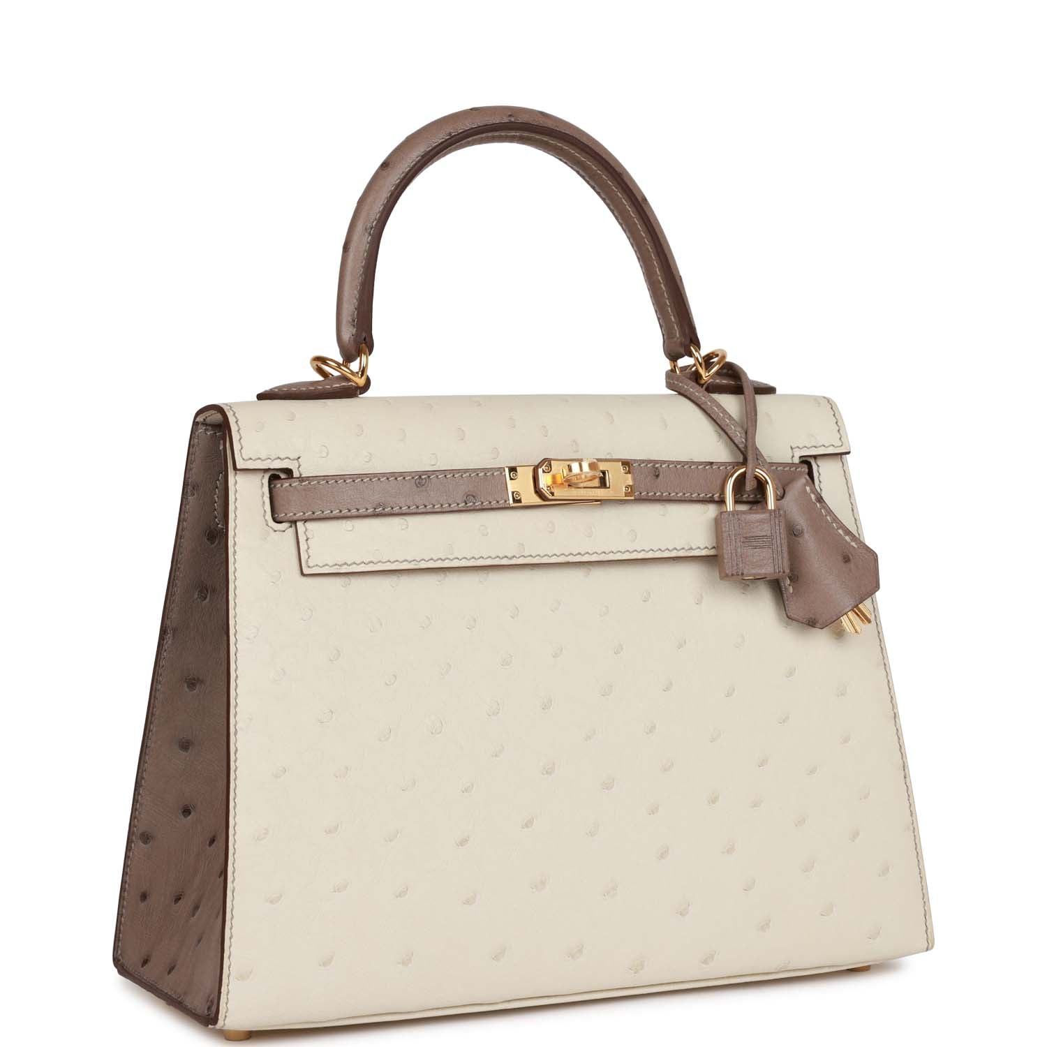 Hermès Special Order (HSS) Kelly Sellier 25 Beton and Gris Asphalte Ostrich Gold Hardware