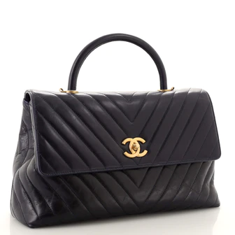 Chanel Coco Top Handle Bag Chevron Calfskin Medium