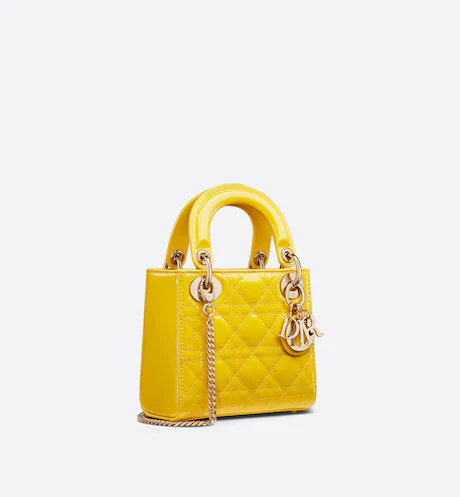 MINI LADY DIOR BAG Yellow Patent Cannage Calfskin