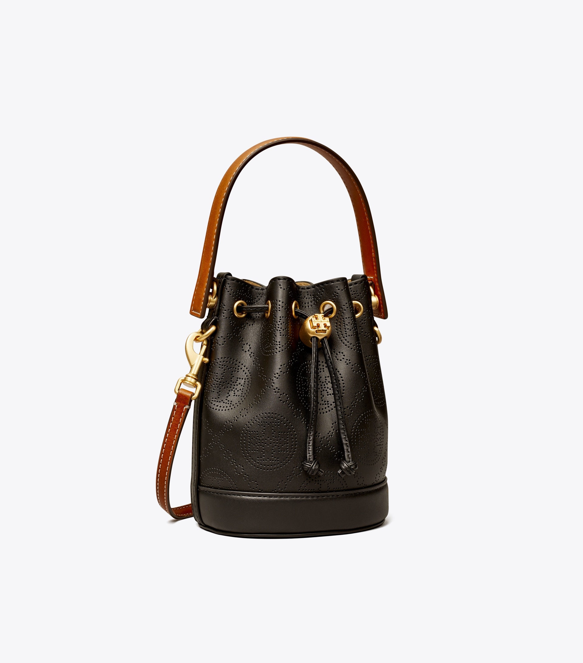 MINI T MONOGRAM PERFORATED LEATHER BUCKET BAG