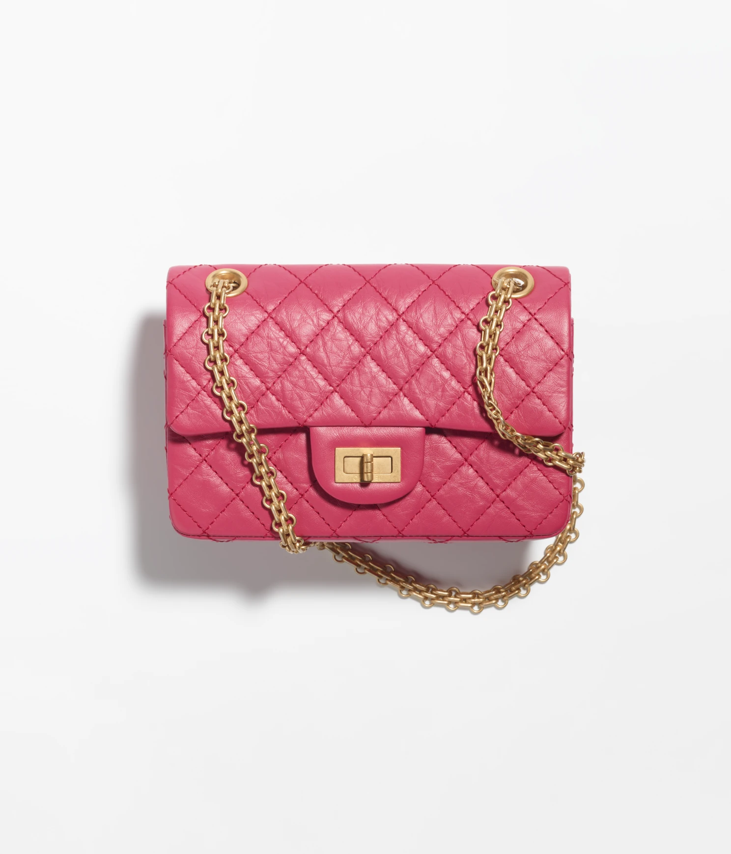 MINI 2.55 HANDBAG Aged Calfskin & Gold-Tone Metal Dark Pink