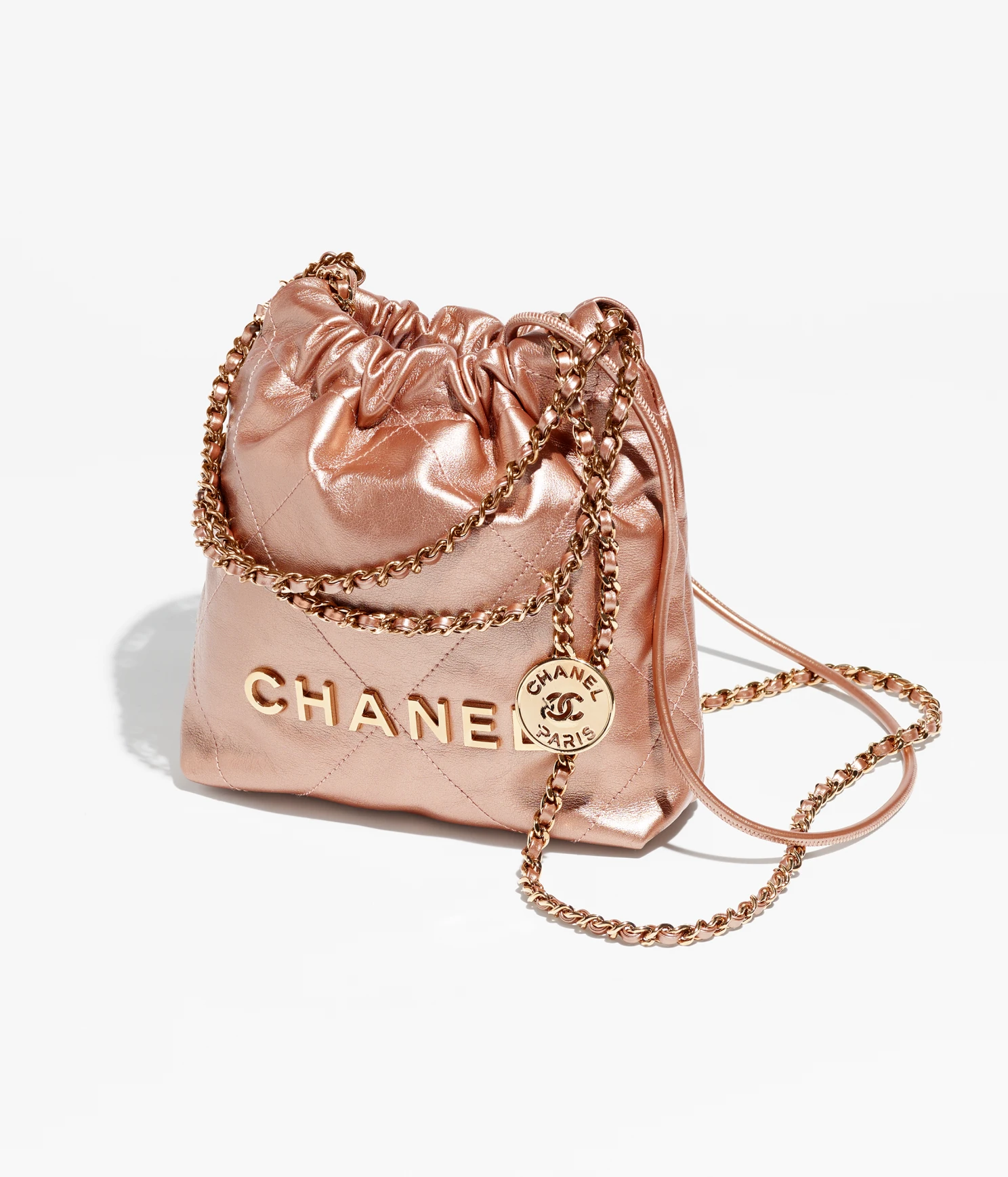 CHANEL 22 MINI HANDBAG Metallic Calfskin & Pink Gold-Tone Metal Copper