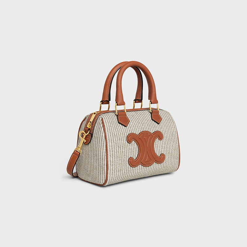 SMALL BOSTON CUIR TRIOMPHE IN STRIPED TEXTILE AND CALFSKIN