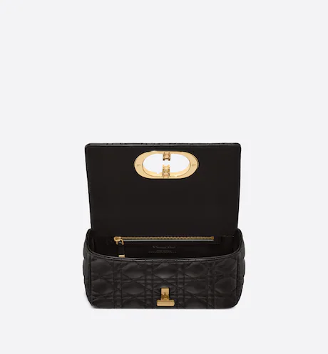 SMALL DIOR CARO BAG Black Supple Cannage Calfskin