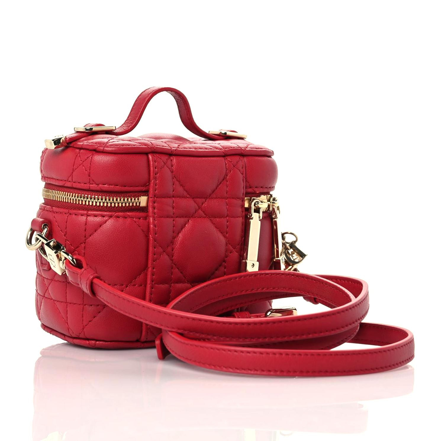 CHRISTIAN DIOR Lambskin Cannage Micro Vanity Case Poppy Red