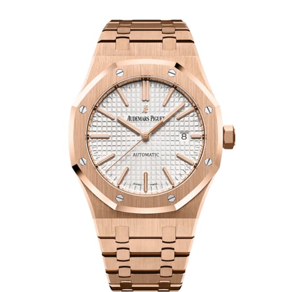 AUDEMARS PIGUET Royal Oak Self Winding Silver-toned dial 41mm Rose Gold Watch 15400OR.OO.1220OR.02