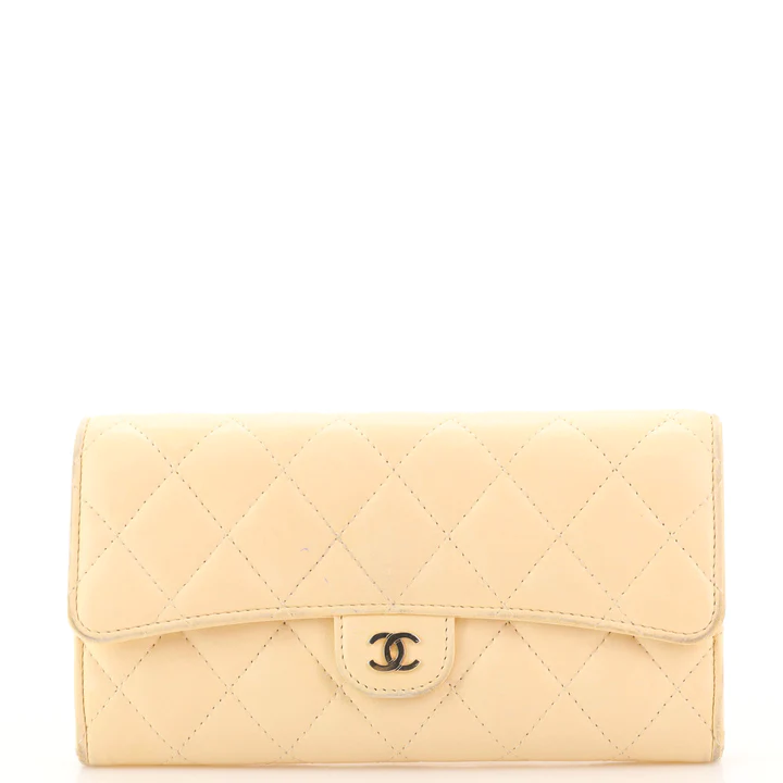 Chanel CC Gusset Classic Flap Wallet Quilted Lambskin Long