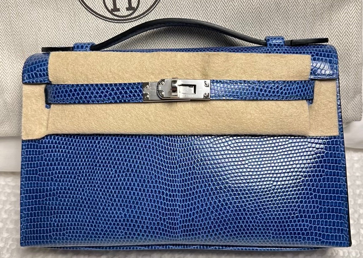 Hermès Kelly Pochette Bleu Saphir Lizard Palladium Hardware - DP for HR