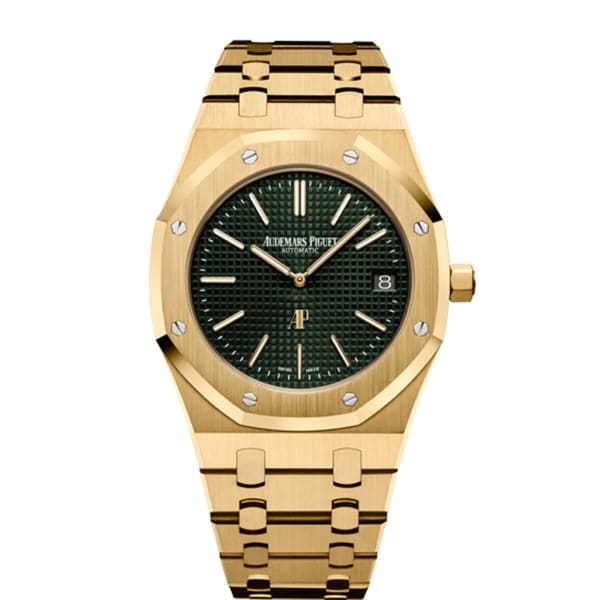 AUDEMARS PIGUET Royal Oak Extra-Thin The Hour Glass, 39mm green dial, Yellow Gold Watch