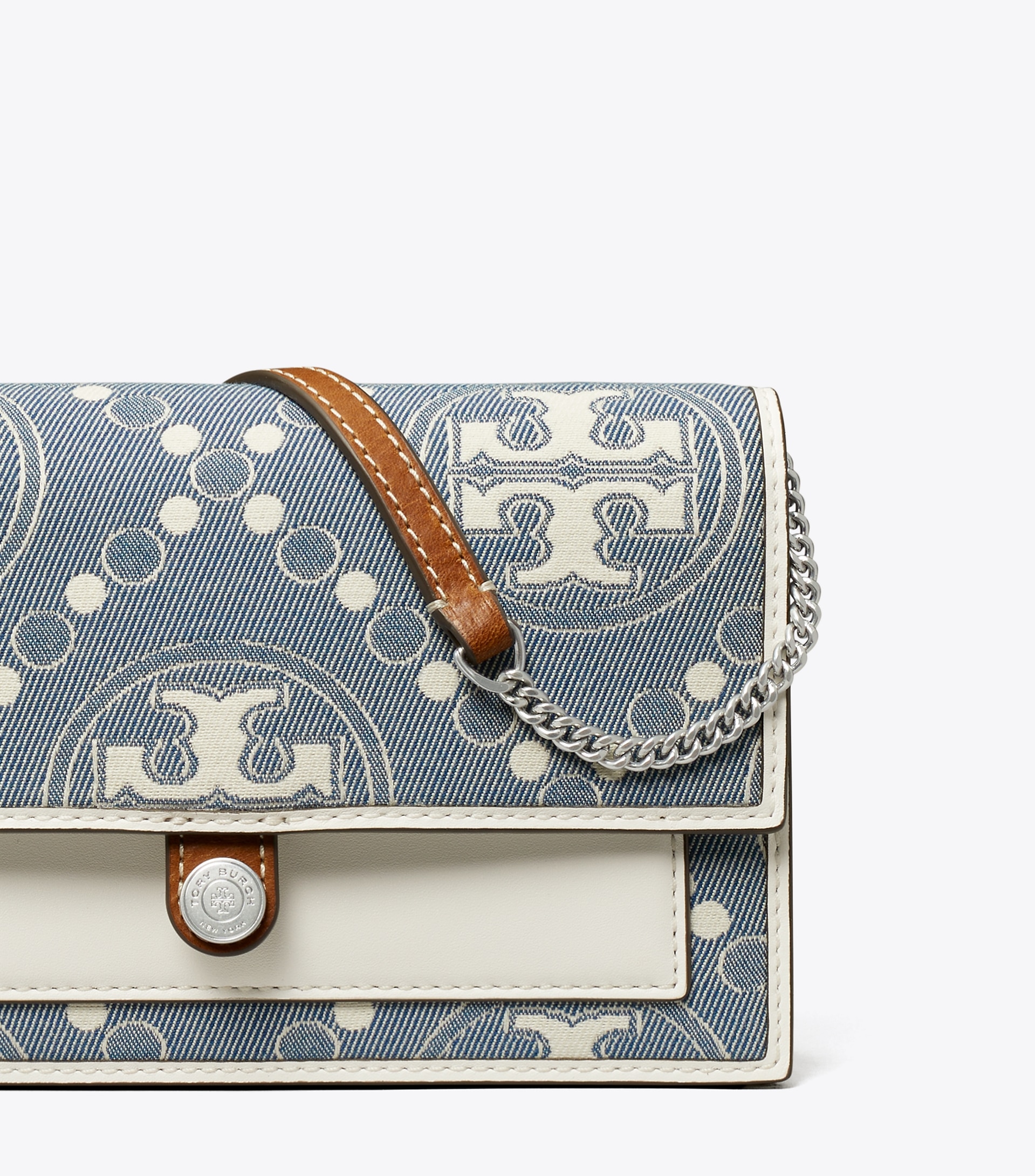 T MONOGRAM DENIM WALLET CROSSBODY