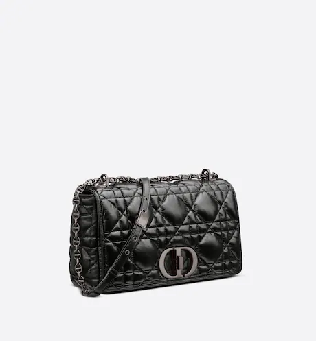 LARGE DIOR CARO BAG Black Quilted Macrocannage Calfskin