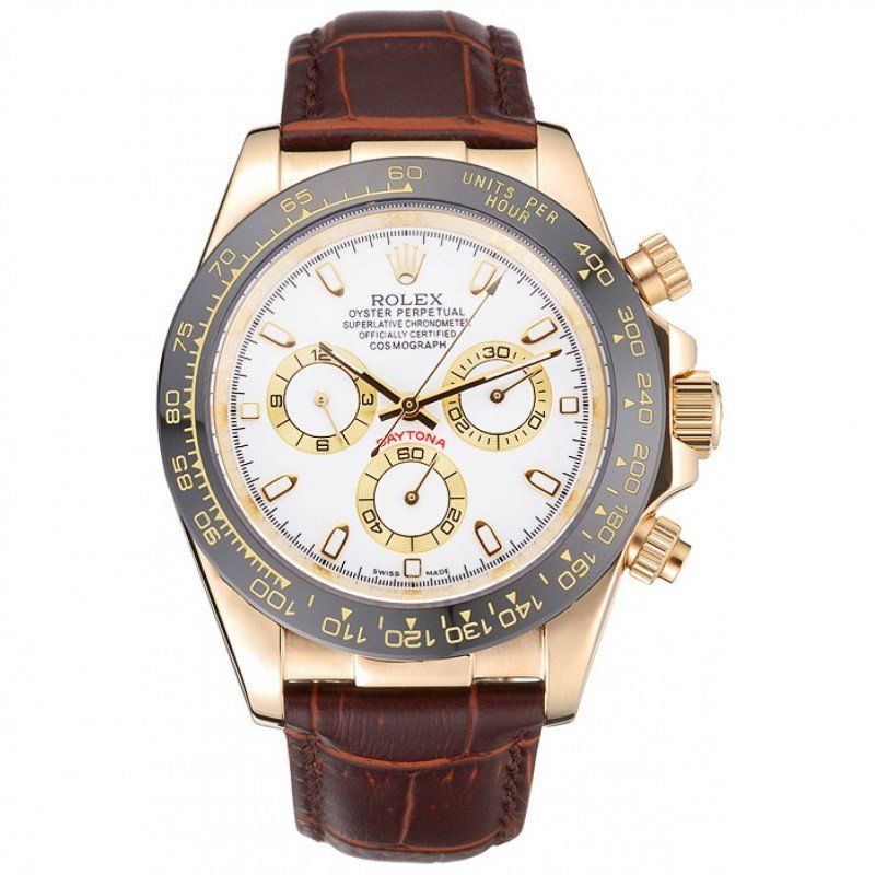ROLEX Cosmograph Daytona Gold Case White Dial Brown Leather Bracelet 622633