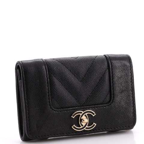 Chanel Mademoiselle Vintage Flap Card Case Chevron Caviar