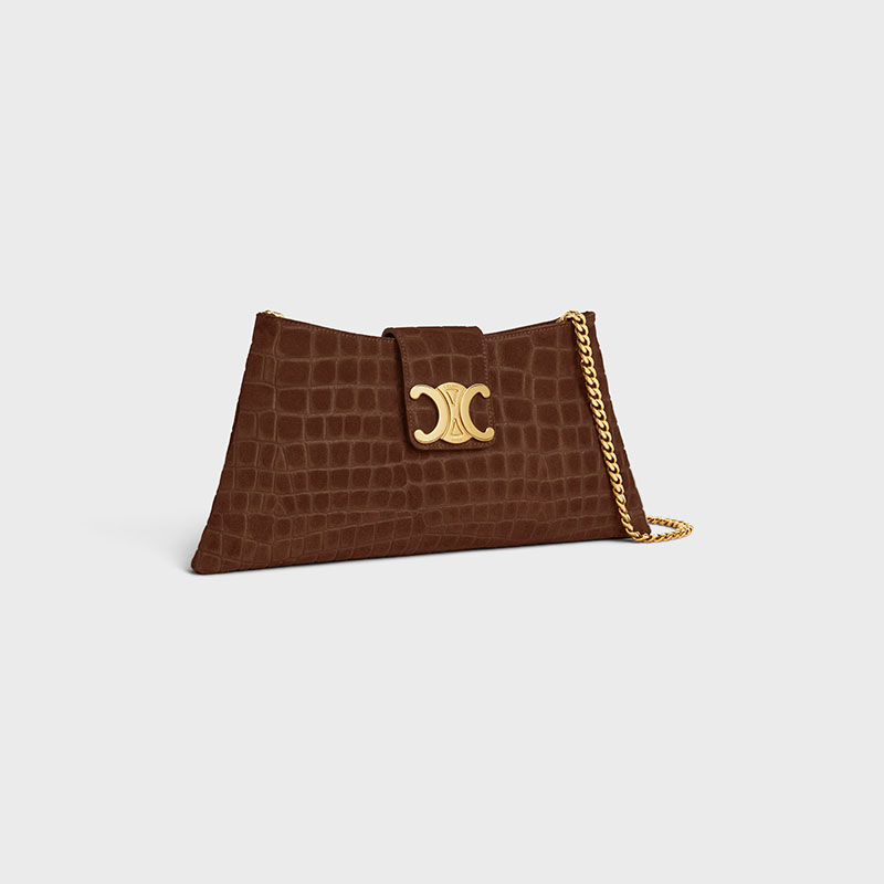 WILTERN CLUTCH TRIOMPHE SOFT IN CROCODILE EMBOSSED SUEDE CALFSKIN