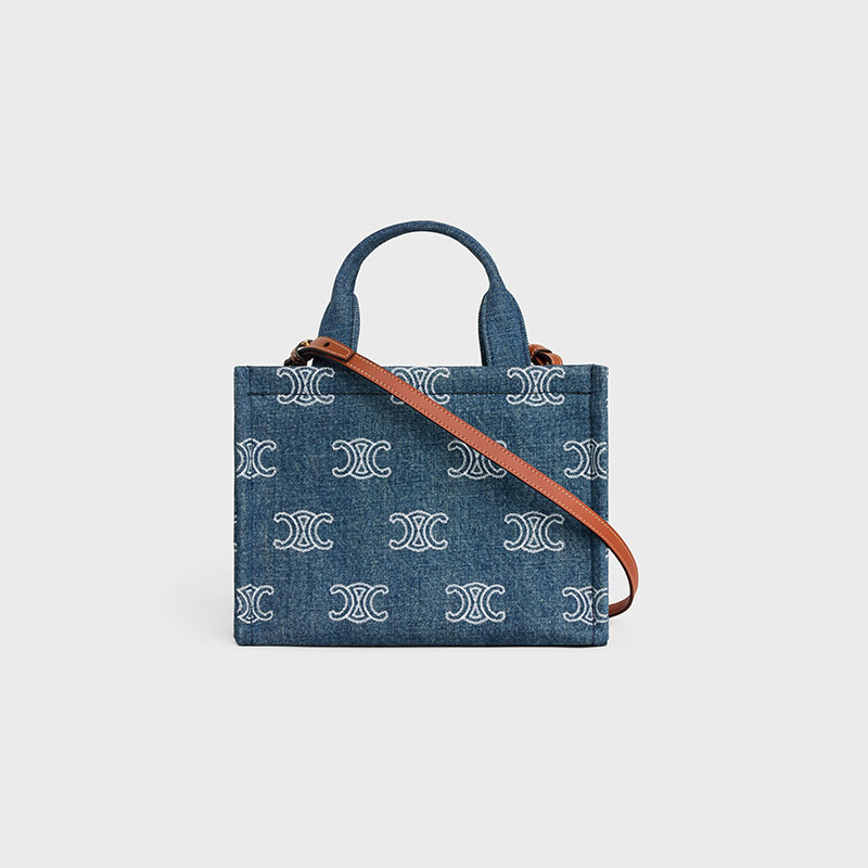 SMALL CABAS THAIS IN DENIM WITH TRIOMPHE ALL-OVER EMBROIDERY AND CALFSKIN