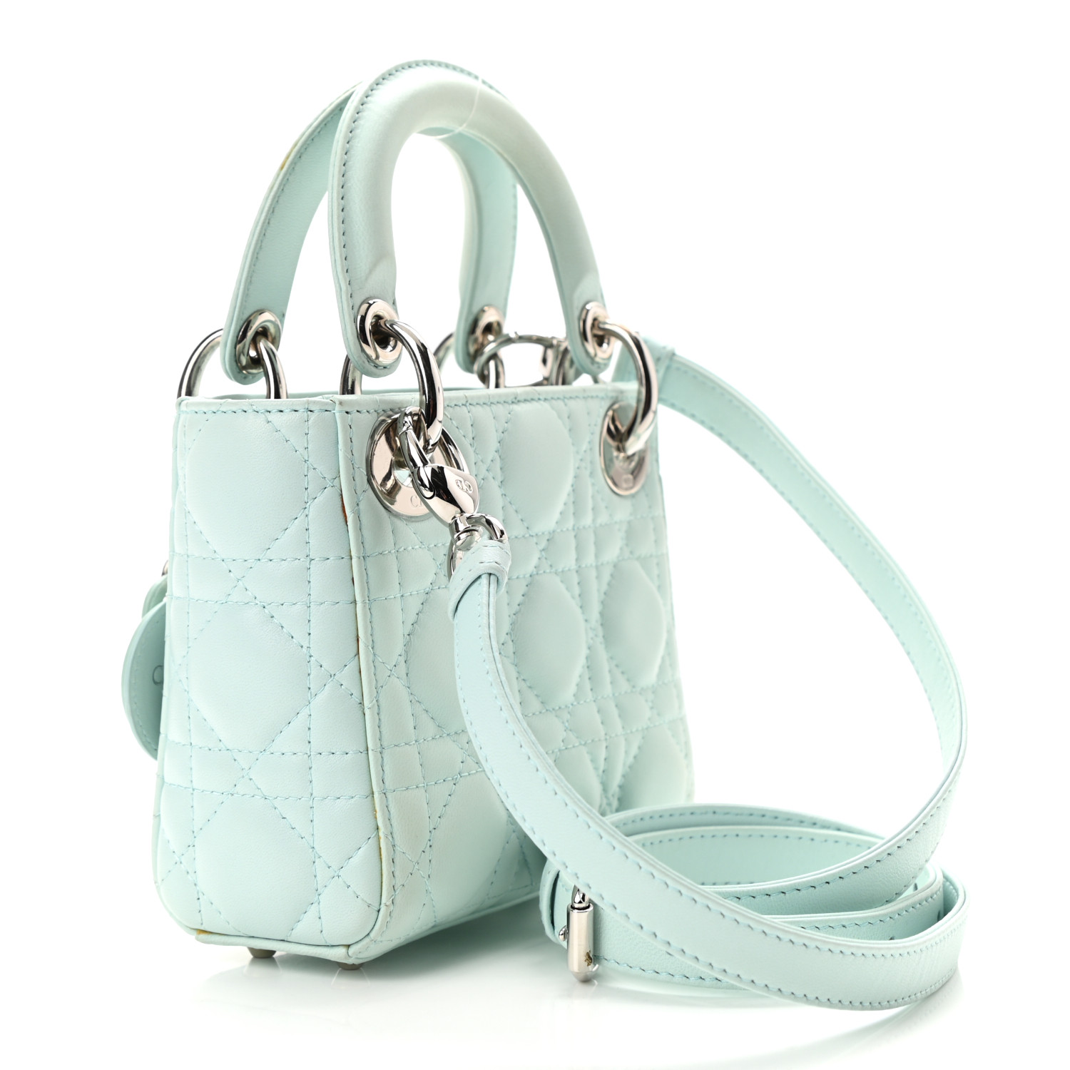 CHRISTIAN DIOR Lambskin Cannage Micro Lady Dior Turquoise